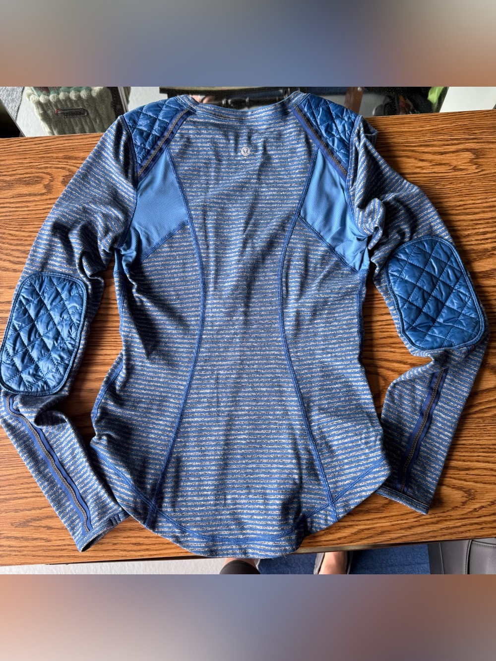 Lululemon Blue Quilted Elbow Patch Athletic Top